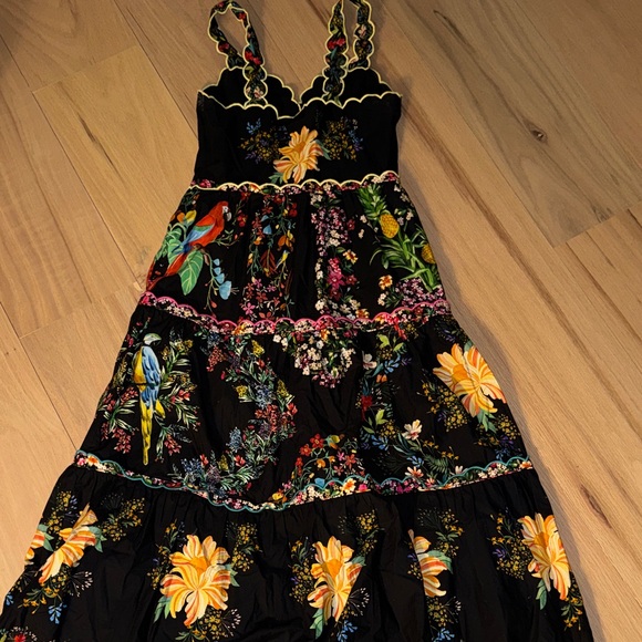 Farm Rio Black Delicate Forest Scarves Organic Cotton Maxi Dress Small - Picture 8 of 8